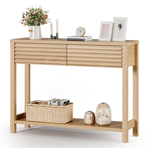 Pemberly Row 40&quot Wood Fluted Console Table with 2 Drawers and Shelf
