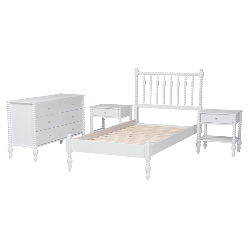 Pemberly Row Spindle 4-Piece Bedroom Set with Twin Platform Bed in White