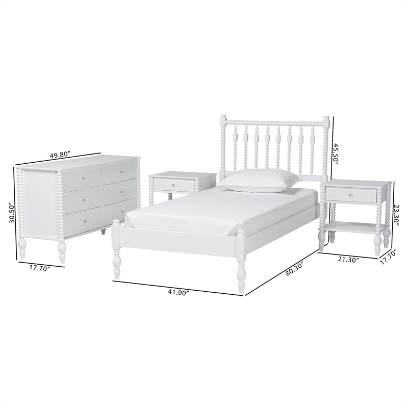 Pemberly Row Spindle 4-Piece Bedroom Set with Twin Platform Bed in White