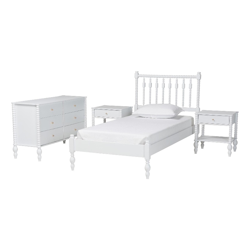 Pemberly Row Spindle 4-Piece Bedroom Set with Twin Platform Bed in White