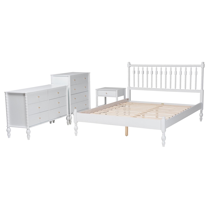 Pemberly Row Spindle 4-Piece Bedroom Set with Queen Platform Bed in White