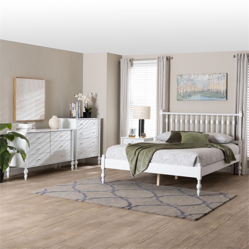 Pemberly Row Spindle 4-Piece Bedroom Set with Queen Platform Bed in White