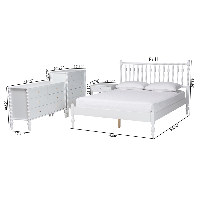 Pemberly Row Spindle 4-Piece Bedroom Set with Queen Platform Bed in White