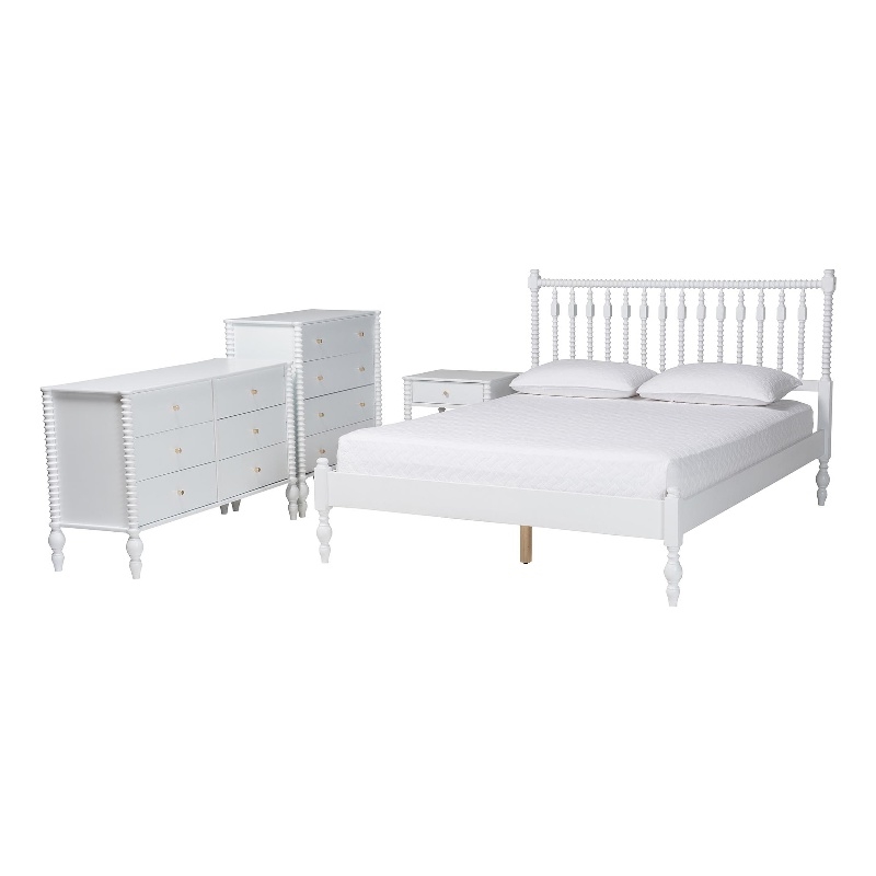 Pemberly Row Spindle 4-Piece Bedroom Set with Queen Platform Bed in White