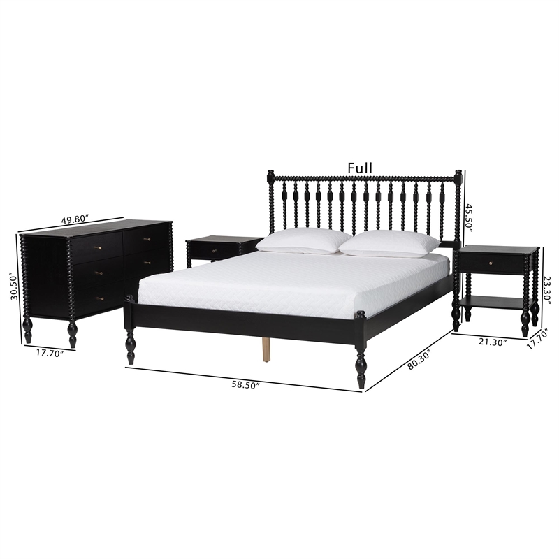 Pemberly Row Spindle 4-Piece Bedroom Set with Queen Platform Bed in Black