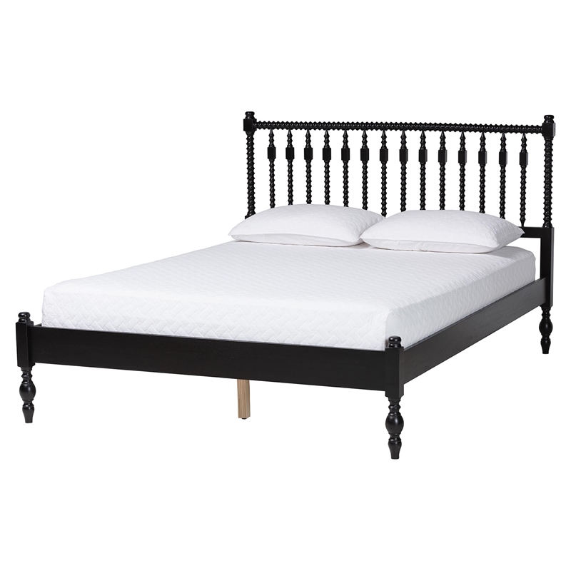 Pemberly Row Spindle 4-Piece Bedroom Set with Queen Platform Bed in Black