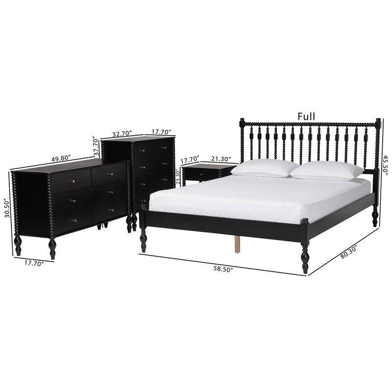 Pemberly Row Spindle 4-Piece Bedroom Set with Queen Platform Bed in Black