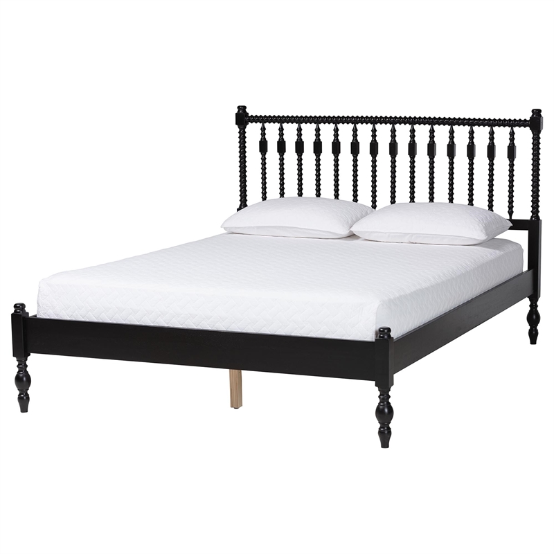Pemberly Row Spindle 4-Piece Bedroom Set with Queen Platform Bed in Black