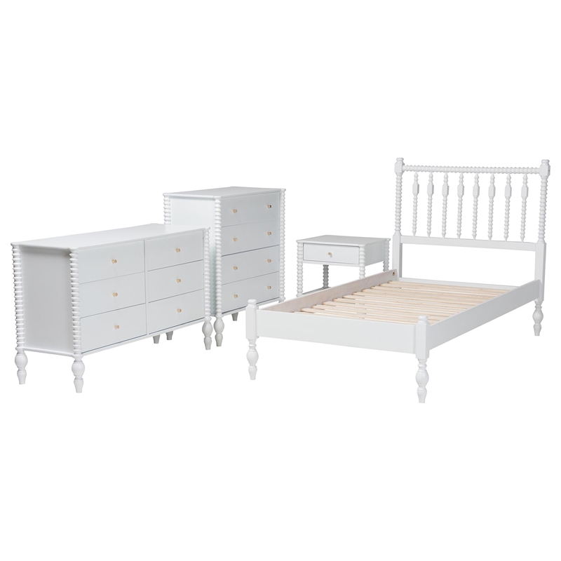 Pemberly Row Spindle 4-Piece Bedroom Set with Twin Platform Bed in White