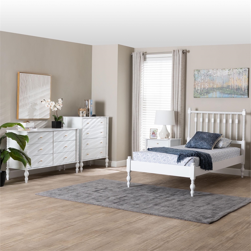 Pemberly Row Spindle 4-Piece Bedroom Set with Twin Platform Bed in White