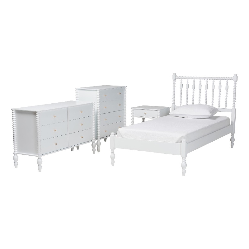 Pemberly Row Spindle 4-Piece Bedroom Set with Twin Platform Bed in White