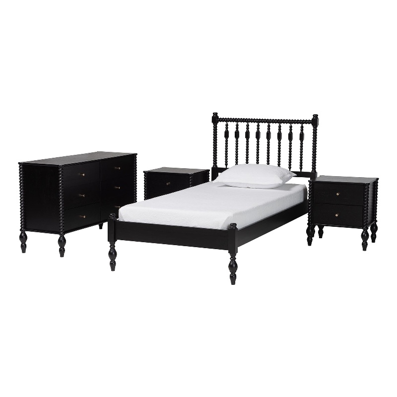Pemberly Row Spindle 4-Piece Bedroom Set with Twin Platform Bed in Black