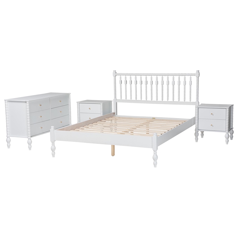 Pemberly Row Spindle 4-Piece Bedroom Set with Queen Platform Bed in White