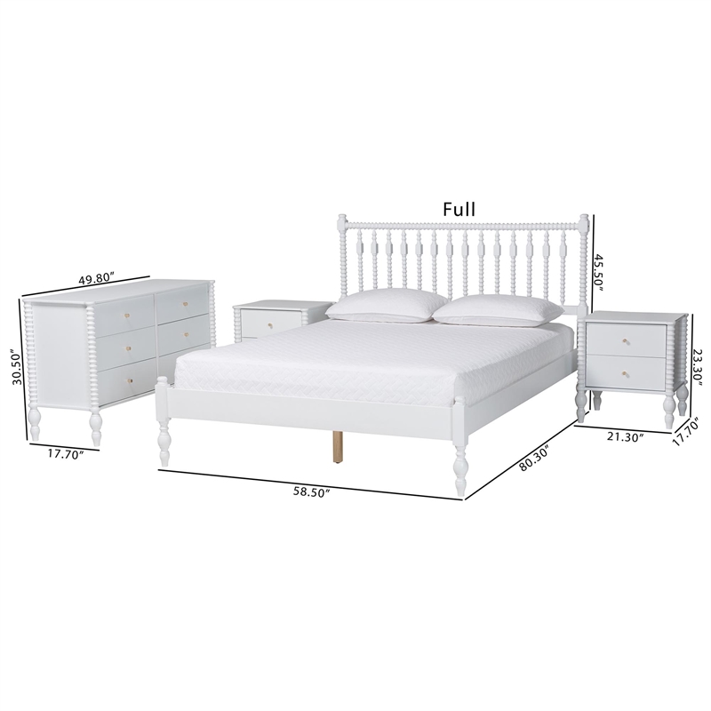 Pemberly Row Spindle 4-Piece Bedroom Set with Queen Platform Bed in White
