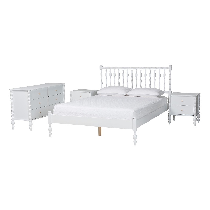 Pemberly Row Spindle 4-Piece Bedroom Set with Queen Platform Bed in White