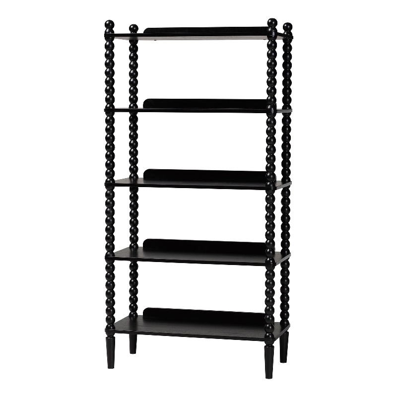Pemberly Row 5-Tier Open Frame Vertical Bookcase with Bobbin Legs in Black