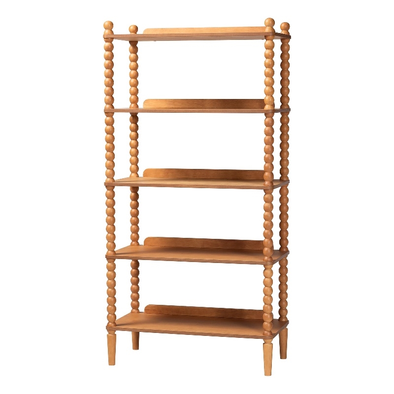 Pemberly Row 5-Tier Open Frame Bookcase with Bobbin Legs in Oak Brown