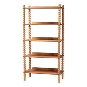 Pemberly Row 5-Tier Open Frame Bookcase with Bobbin Legs in Oak Brown