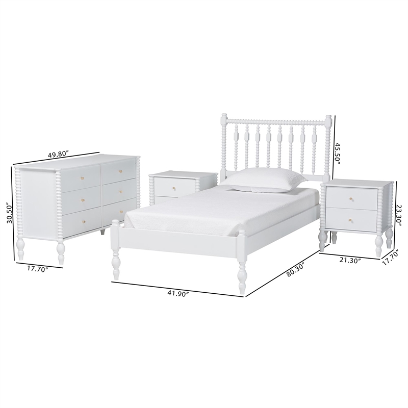 Pemberly Row Spindle 4-Piece Bedroom Set with Twin Platform Bed in White