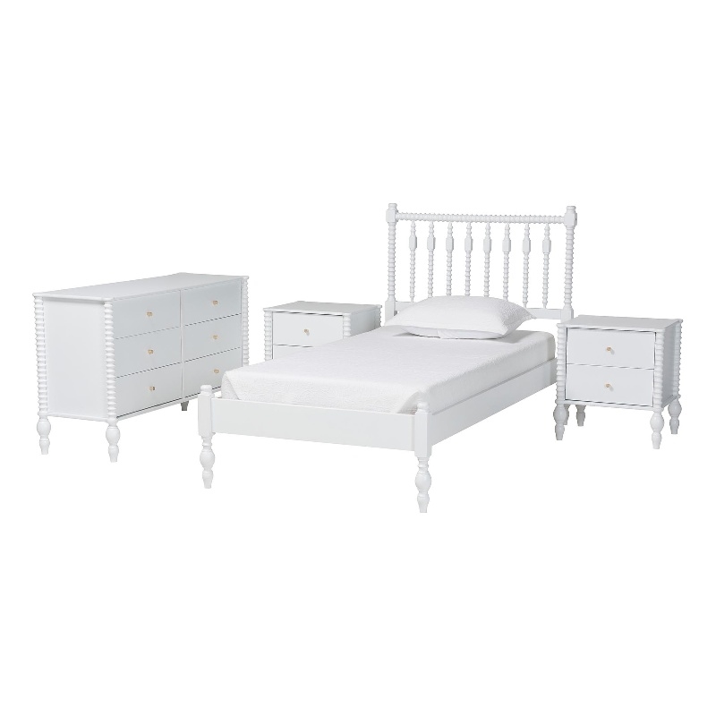 Pemberly Row Spindle 4-Piece Bedroom Set with Twin Platform Bed in White