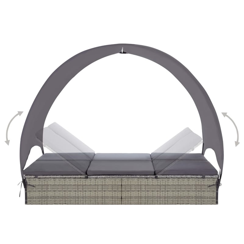 Pemberly Row PE Rattan Double Sun Lounger with Canopy in Gray & Dark Gray