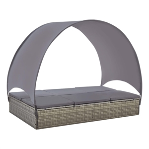 Pemberly Row PE Rattan Double Sun Lounger with Canopy in Gray & Dark Gray