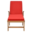 Pemberly Row Solid Teak Wood Sun Lounger with Red Cushion and Wheels