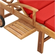 Pemberly Row Solid Teak Wood Sun Lounger with Red Cushion and Wheels