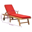 Pemberly Row Solid Teak Wood Sun Lounger with Red Cushion and Wheels