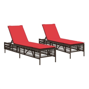 Pemberly Row PE Rattan Patio Sun Lounger Set with Cushions in Brown