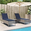 Pemberly Row 3-Piece PE Rattan Patio Sun Lounger Set with Table in Gray