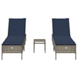 Pemberly Row 3-Piece PE Rattan Patio Sun Lounger Set with Table in Gray