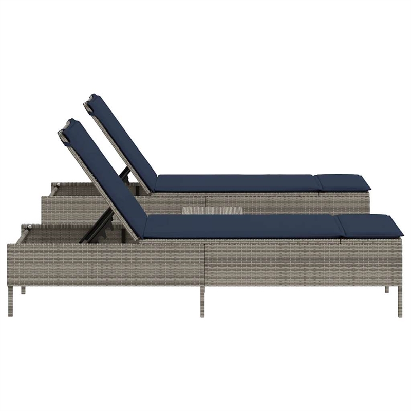 Pemberly Row 3-Piece PE Rattan Patio Sun Lounger Set with Table in Gray