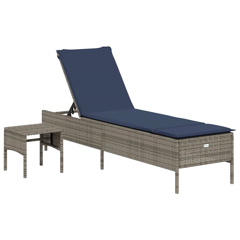 Pemberly Row 3-Piece PE Rattan Patio Sun Lounger Set with Table in Gray
