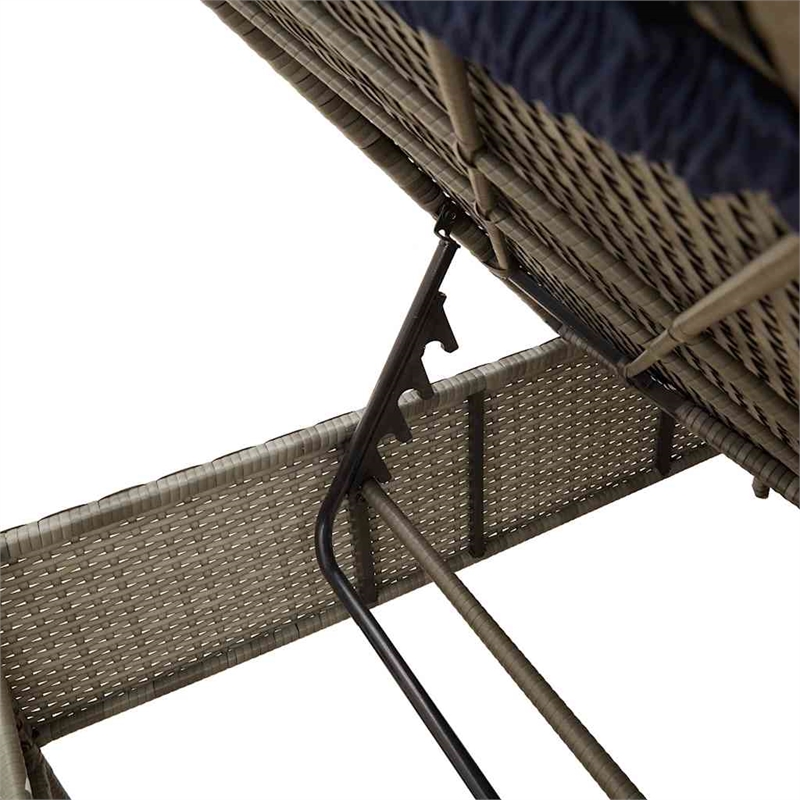 Pemberly Row 3-Piece PE Rattan Patio Sun Lounger Set with Table in Gray