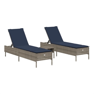 Pemberly Row 3-Piece PE Rattan Patio Sun Lounger Set with Table in Gray
