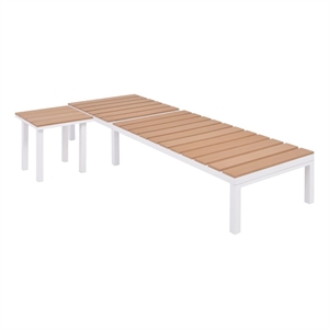 Pemberly Row Aluminum Sun Lounger Set of 2 with WPC in White & Brown