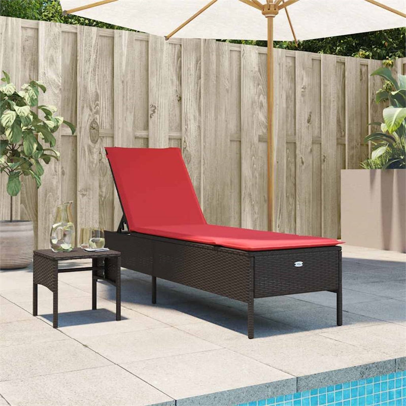Pemberly Row Patio PE Rattan Sun Lounger with Side Table in Brown