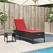 Pemberly Row Patio PE Rattan Sun Lounger with Side Table in Brown