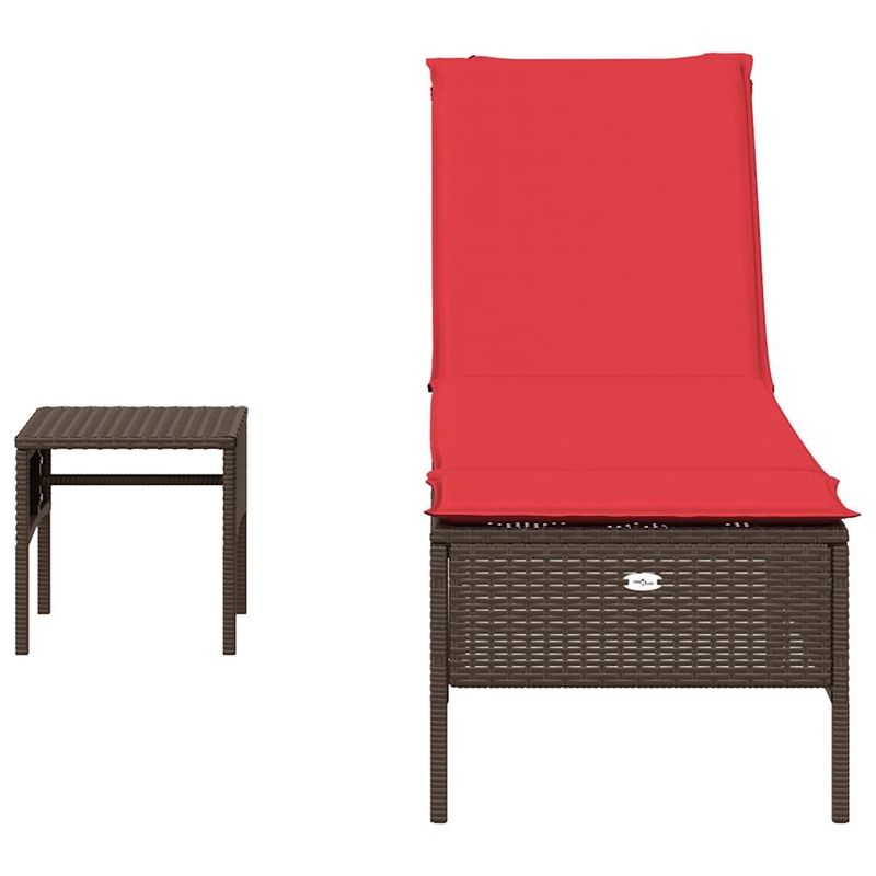 Pemberly Row Patio PE Rattan Sun Lounger with Side Table in Brown
