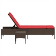 Pemberly Row Patio PE Rattan Sun Lounger with Side Table in Brown