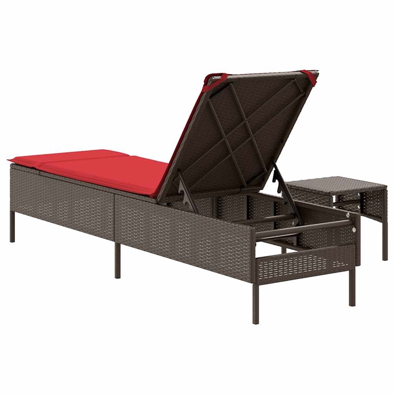 Pemberly Row Patio PE Rattan Sun Lounger with Side Table in Brown