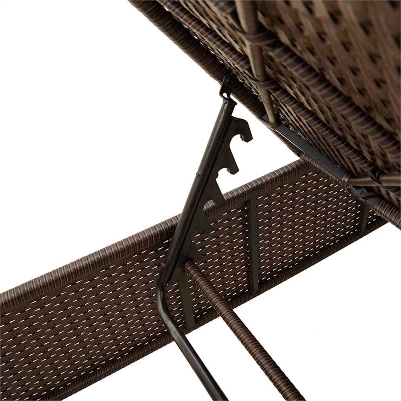 Pemberly Row Patio PE Rattan Sun Lounger with Side Table in Brown