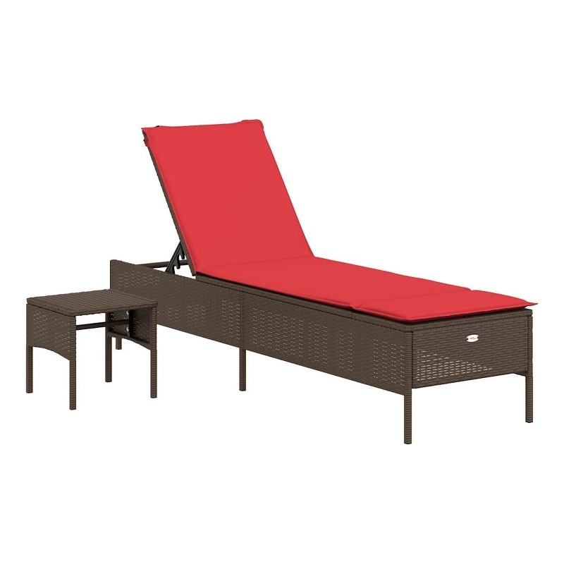 Pemberly Row Patio PE Rattan Sun Lounger with Side Table in Brown