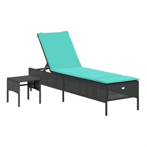 Pemberly Row Patio PE Rattan 78&quot UV-Resistant Sun Lounger in Black