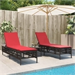 Pemberly Row Patio PE Rattan Sun Lounger Set with Side Table in Brown