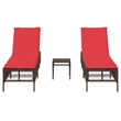 Pemberly Row Patio PE Rattan Sun Lounger Set with Side Table in Brown