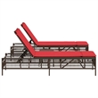 Pemberly Row Patio PE Rattan Sun Lounger Set with Side Table in Brown