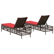Pemberly Row Patio PE Rattan Sun Lounger Set with Side Table in Brown