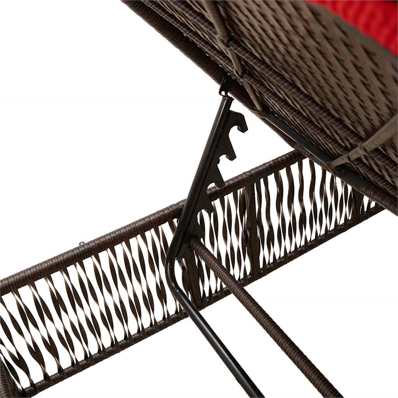 Pemberly Row Patio PE Rattan Sun Lounger Set with Side Table in Brown